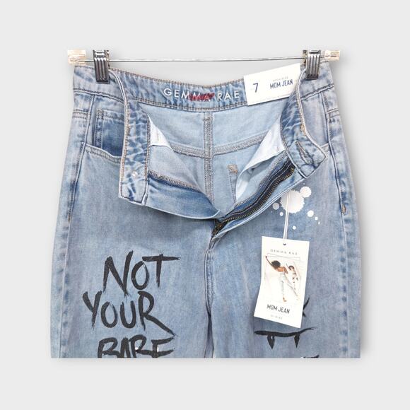 NEW With TAGS - Womens Gemma Rae High Rise Mom Graffiti Blue Jean Size 7 - Picture 3 of 9